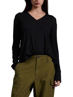 Rag & Bone Black Relaxed V-Neck Long Sleeve Top - Medium